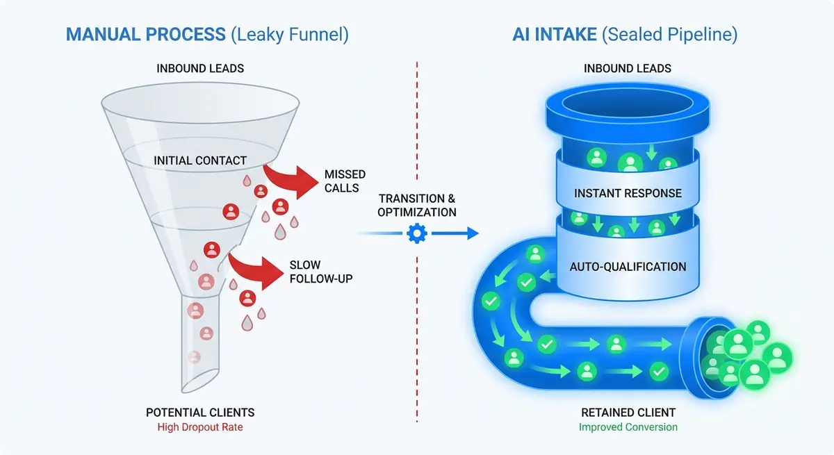 Comparison of manual lead intake vs AI intake automation for family law marketing