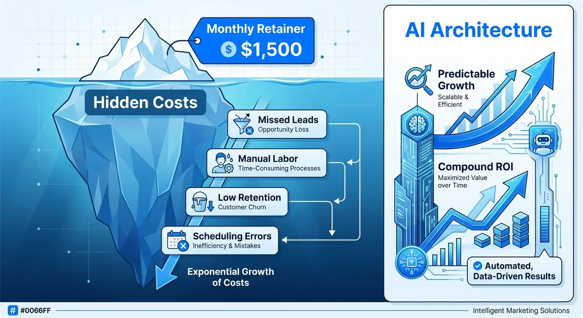 Infographic comparing traditional med spa marketing hidden costs versus ai marketing investment structure