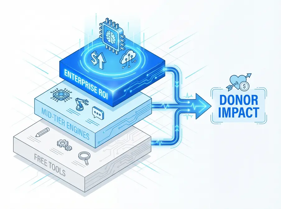 Infographic showing the tiered ai marketing for nonprofits cost structure from free to enterprise