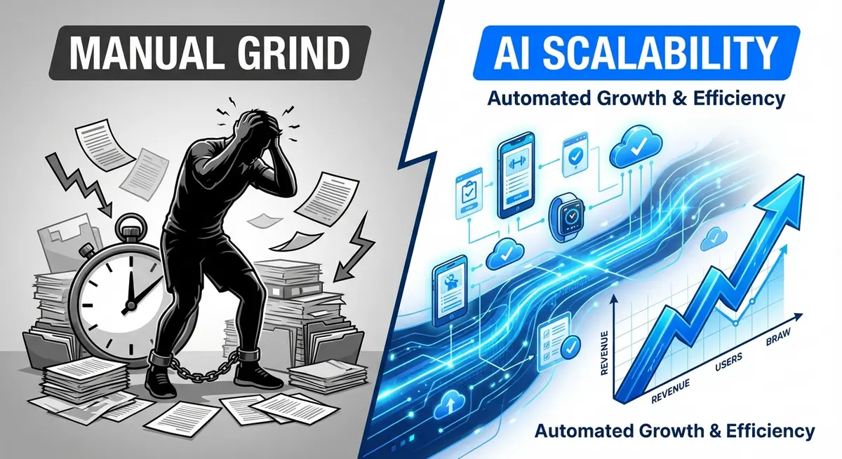 Comparison of traditional manual personal training versus AI-enhanced scalable pricing models
