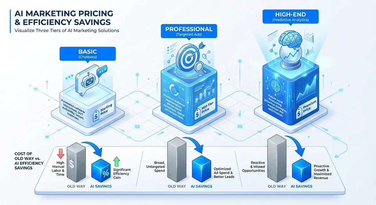 Infographic showing ai marketing for real estate cost tiers and savings