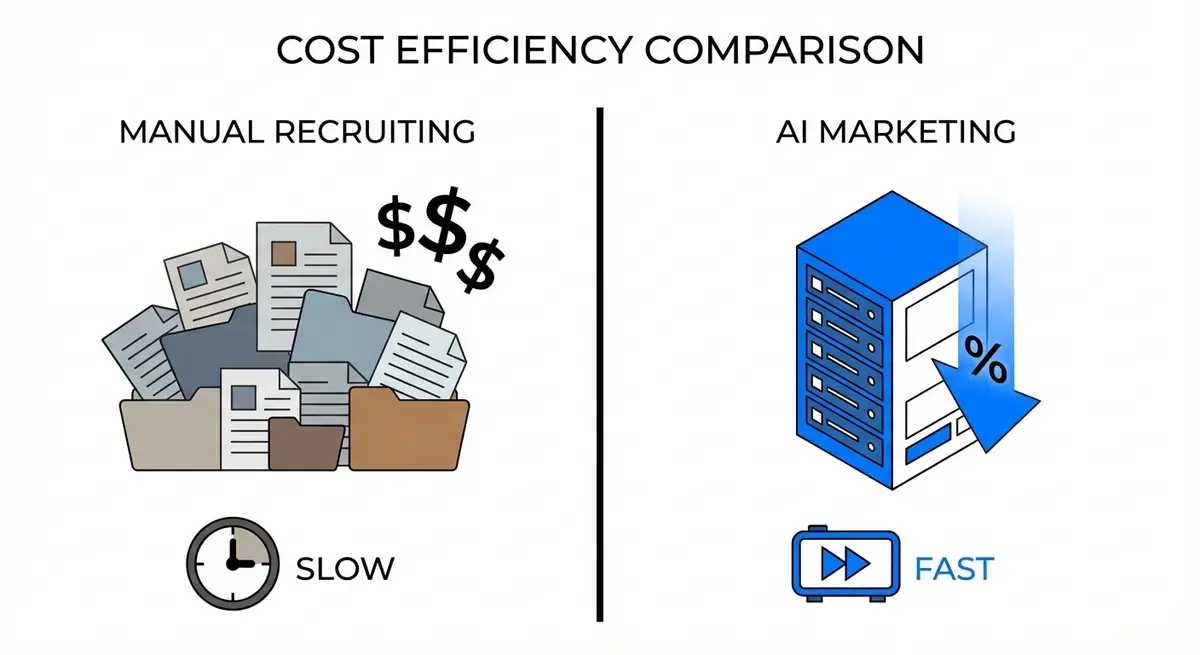 Infographic comparing manual recruiting costs versus ai marketing efficiency