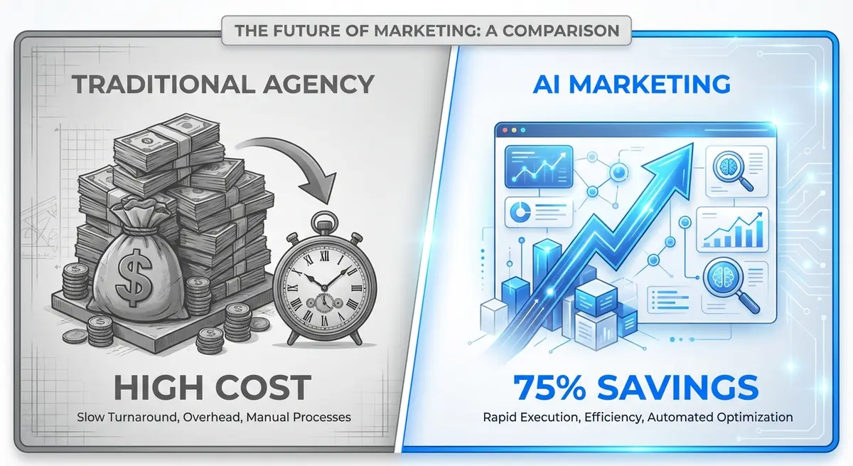 Infographic comparing traditional agency fees to ai marketing for restaurants cost
