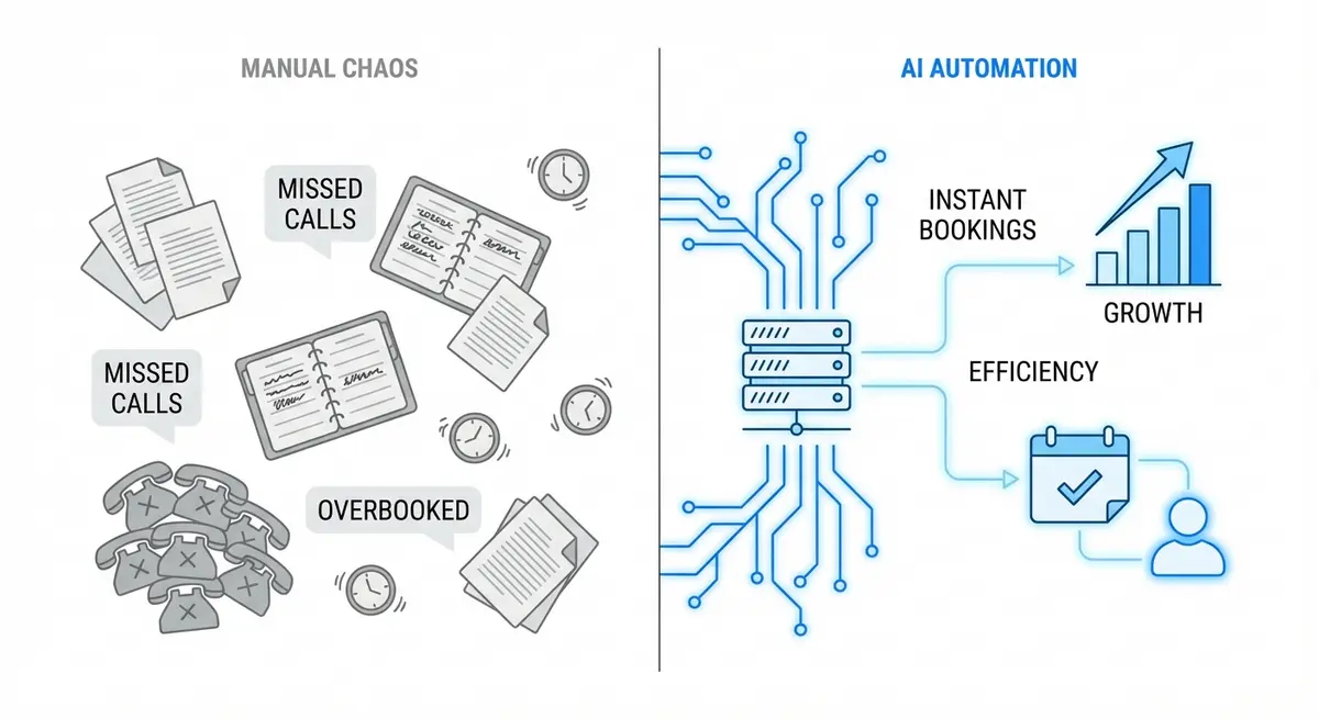 Infographic comparing manual salon marketing costs versus AI automation efficiency