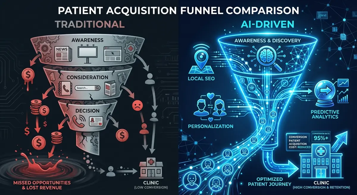 Infographic comparing traditional vs ai marketing for urgent care cost efficiency