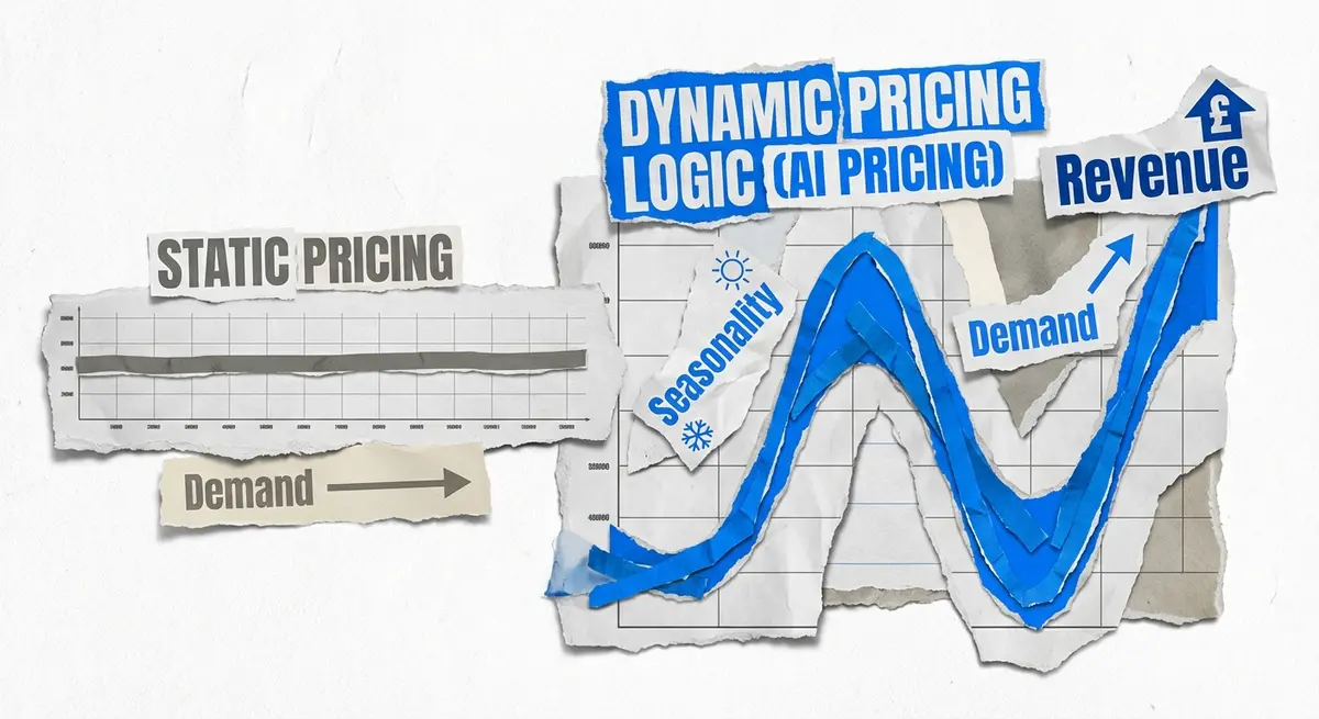 Dynamic pricing vs static pricing infographic for AI marketing for wedding venues pricing