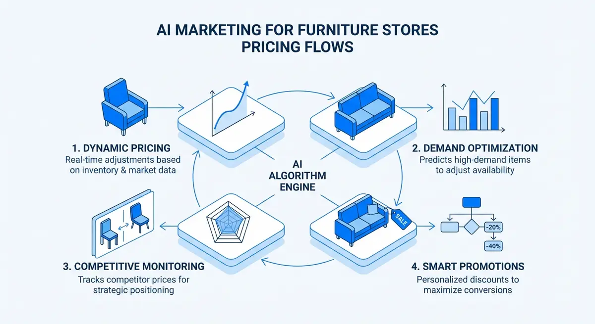 Infographic displaying Core AI Pricing Strategies for furniture retailers