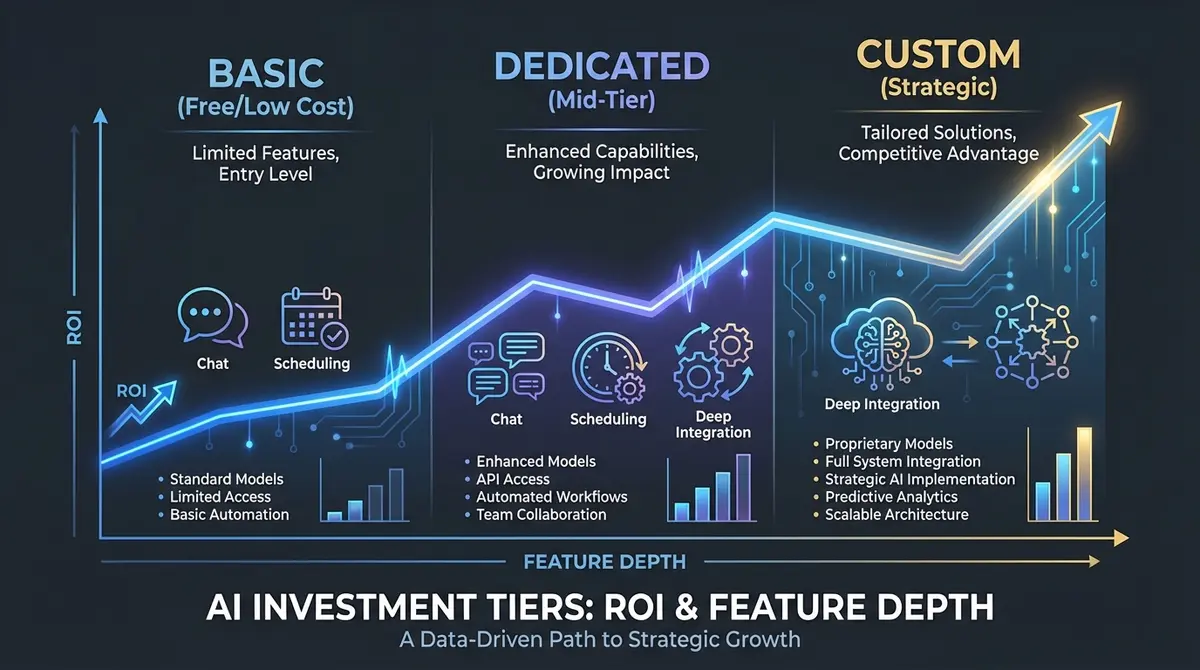 Infographic comparing ai martial arts agent cost tiers and features