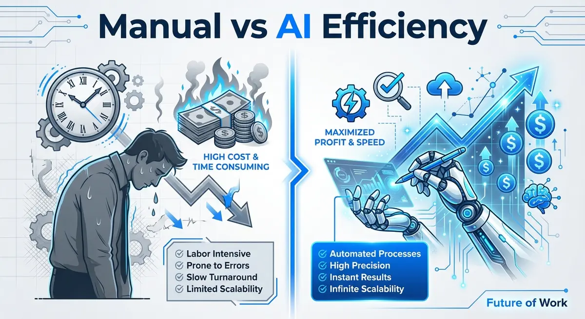 Infographic comparing manual massage labor costs vs AI massage therapy agent pricing efficiency