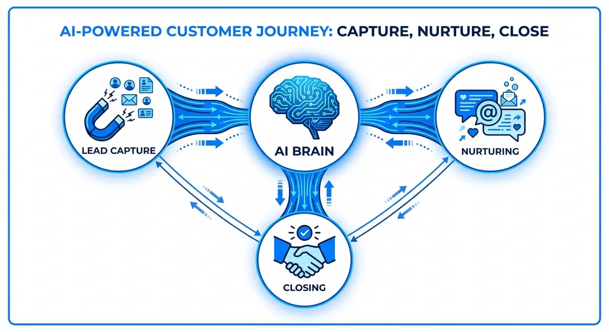 Infographic showing the ecosystem of AI outreach automation for real estate agents