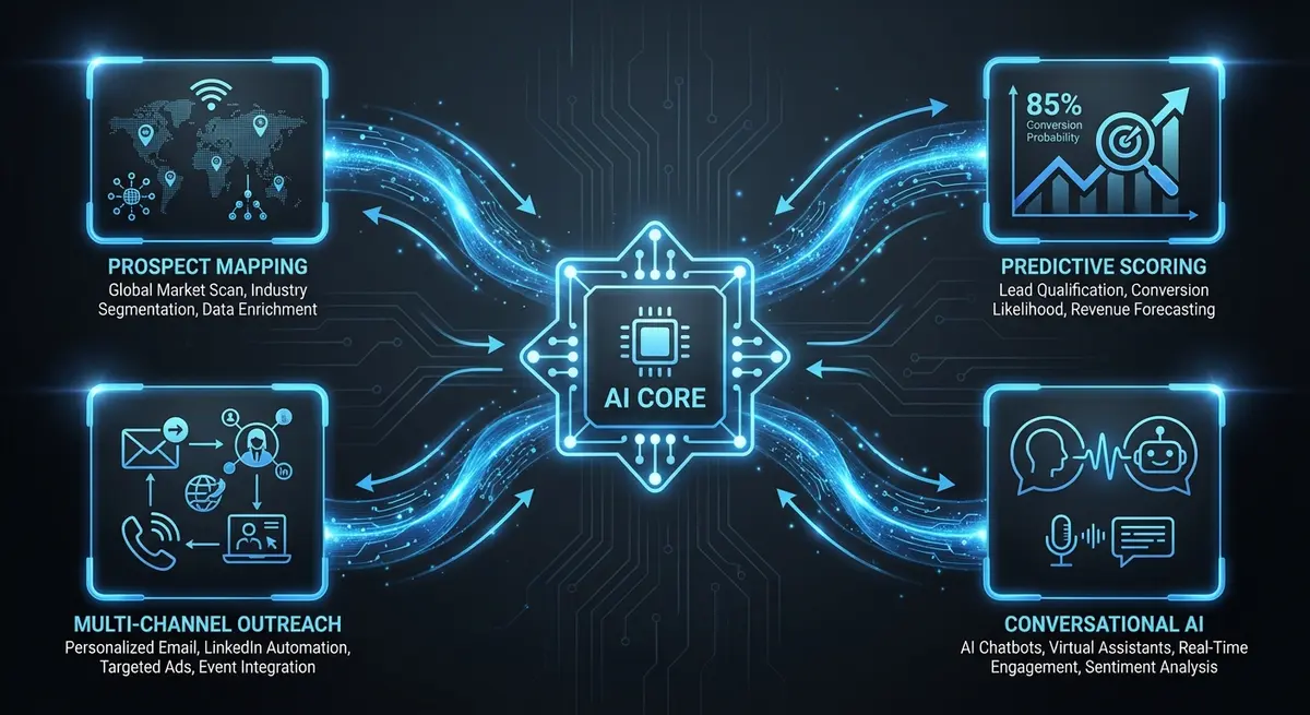 Infographic showing core strategies of ai outreach for consulting firm lead gen