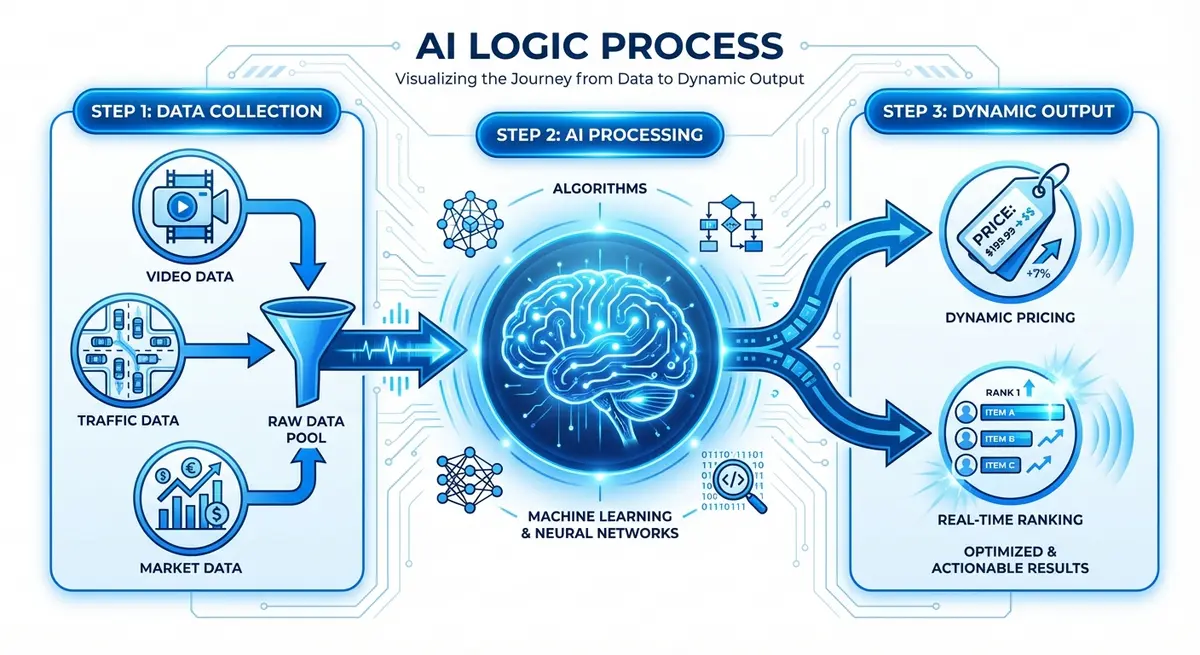 Infographic showing how ai overview ranking for moving companies pricing works through data processing