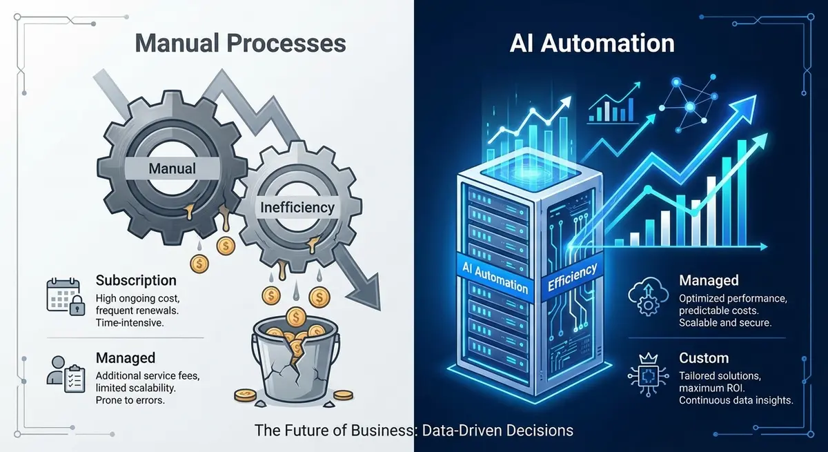 Comparison of manual versus AI performance max management pricing models and ROI