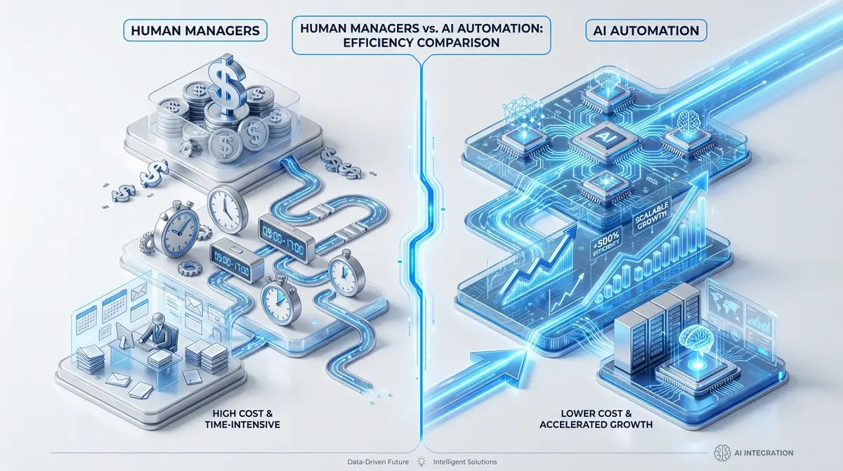 Infographic comparing AI Pinterest management pricing versus human manager costs