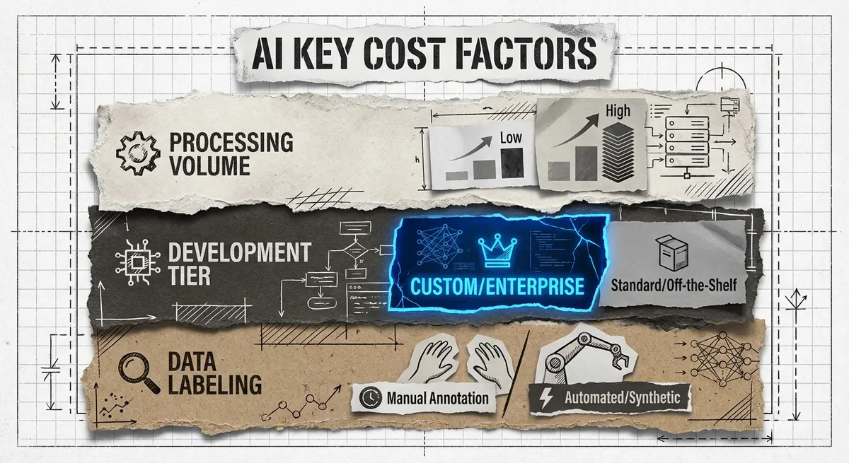 Infographic showing key cost factors for AI product categorization