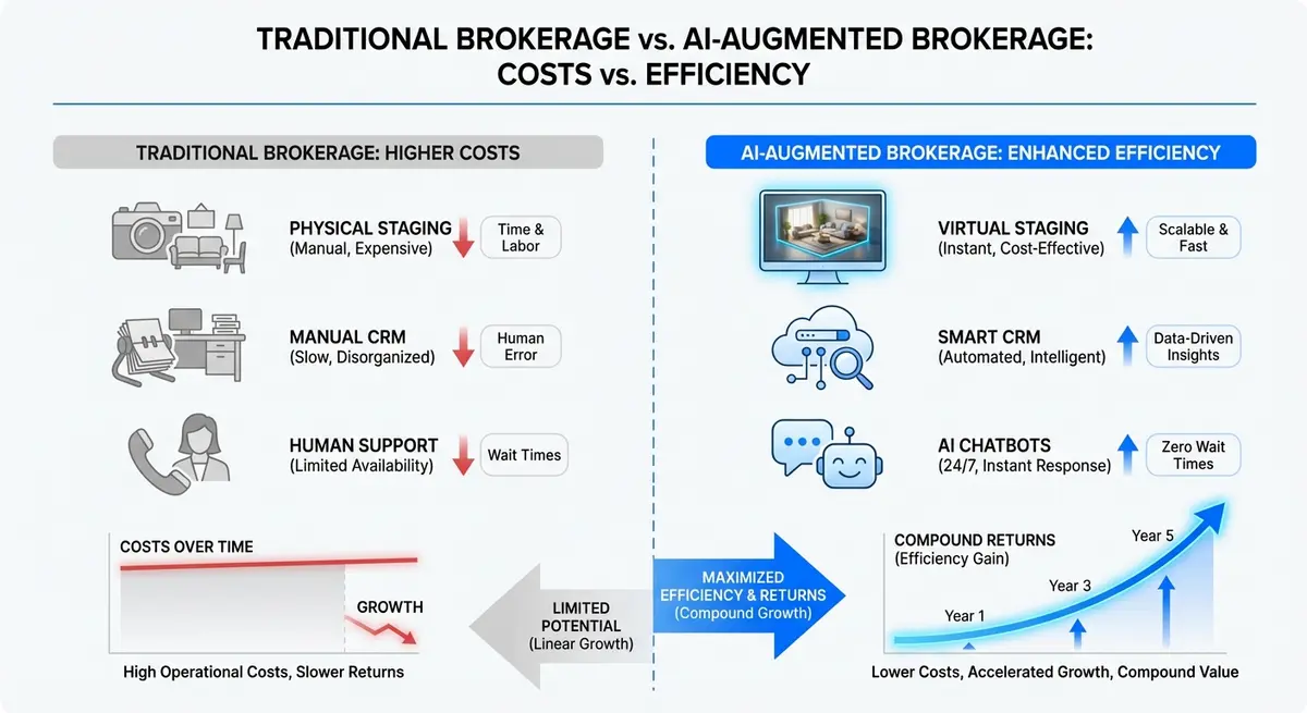 Infographic breaking down ai real estate agent cost versus traditional operational expenses
