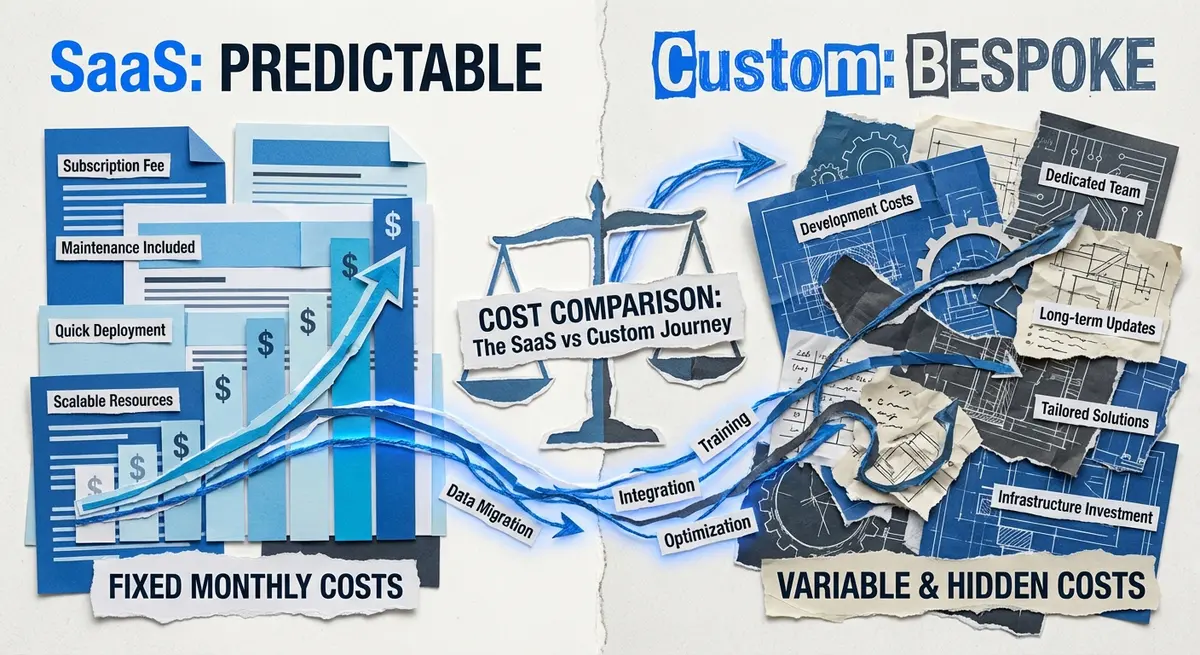 Infographic comparing SaaS vs Custom AI recommendation engine cost structures