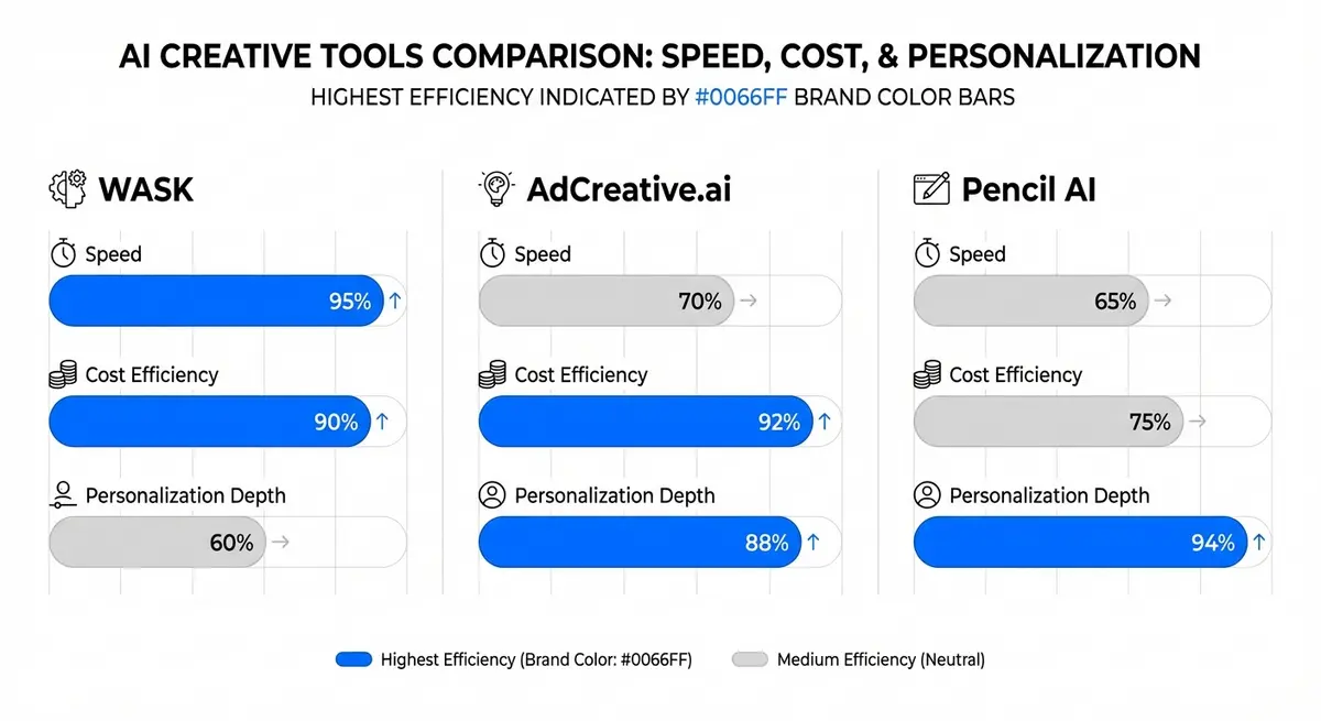 Comparison of WASK AdCreative.ai and Pencil AI retargeting tools cost and features