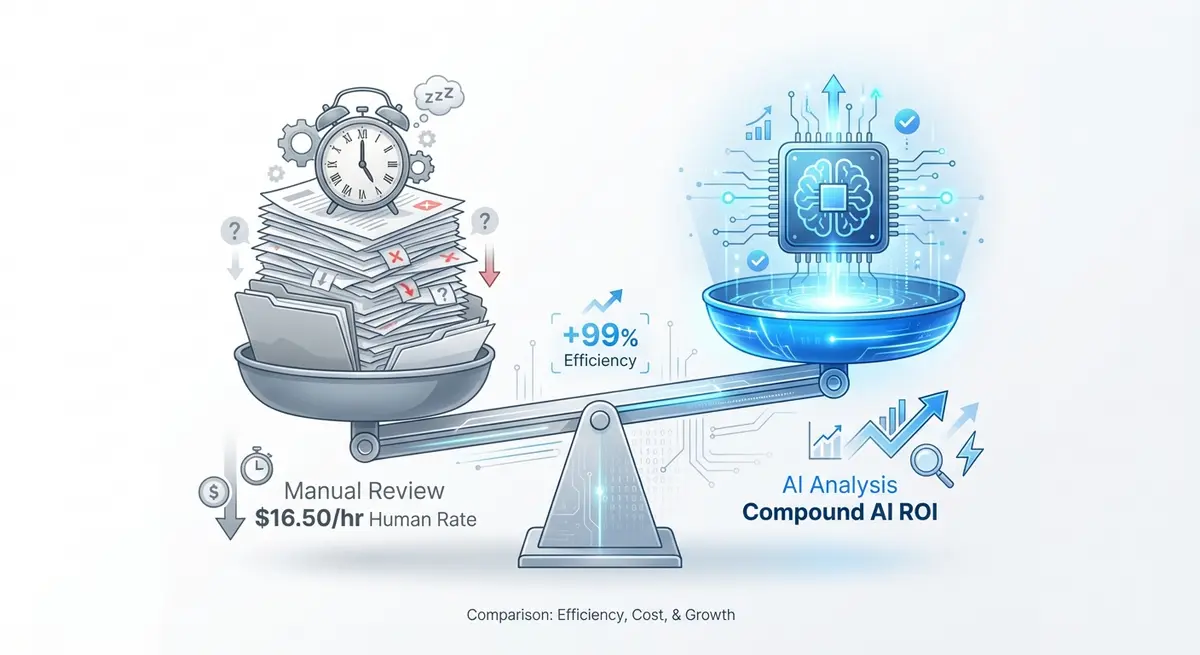 Infographic comparing manual labor costs versus ai review analysis pricing models