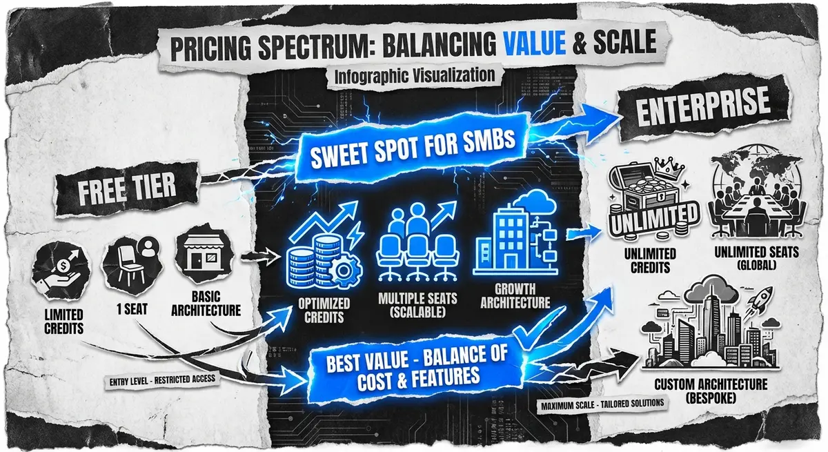Infographic showing ai sales agent pricing models from usage-based to enterprise architecture