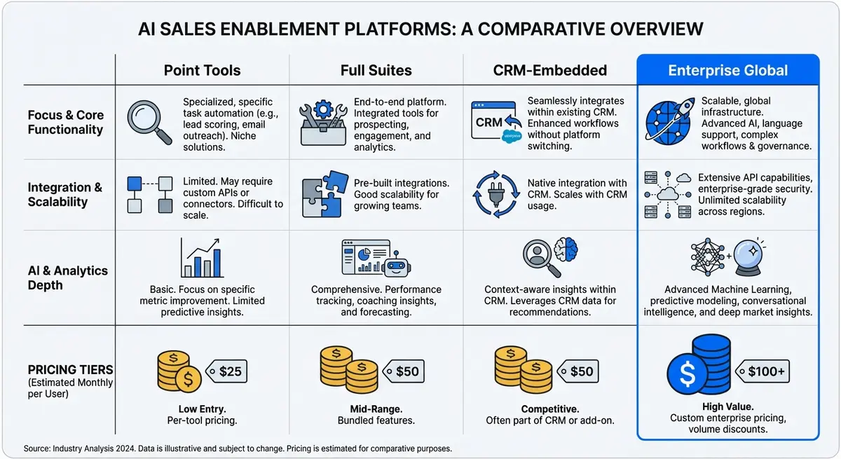 Comparison chart of AI sales enablement pricing models by platform type