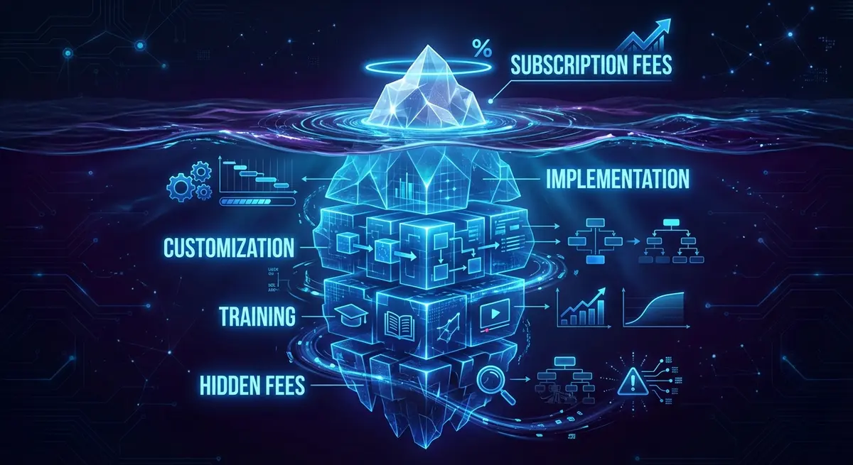 Iceberg infographic showing hidden AI sales forecasting costs