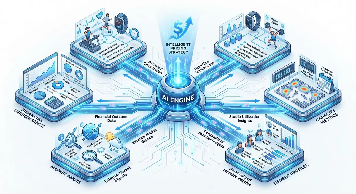 infographic showing data inputs for ai search optimization for fitness studios pricing