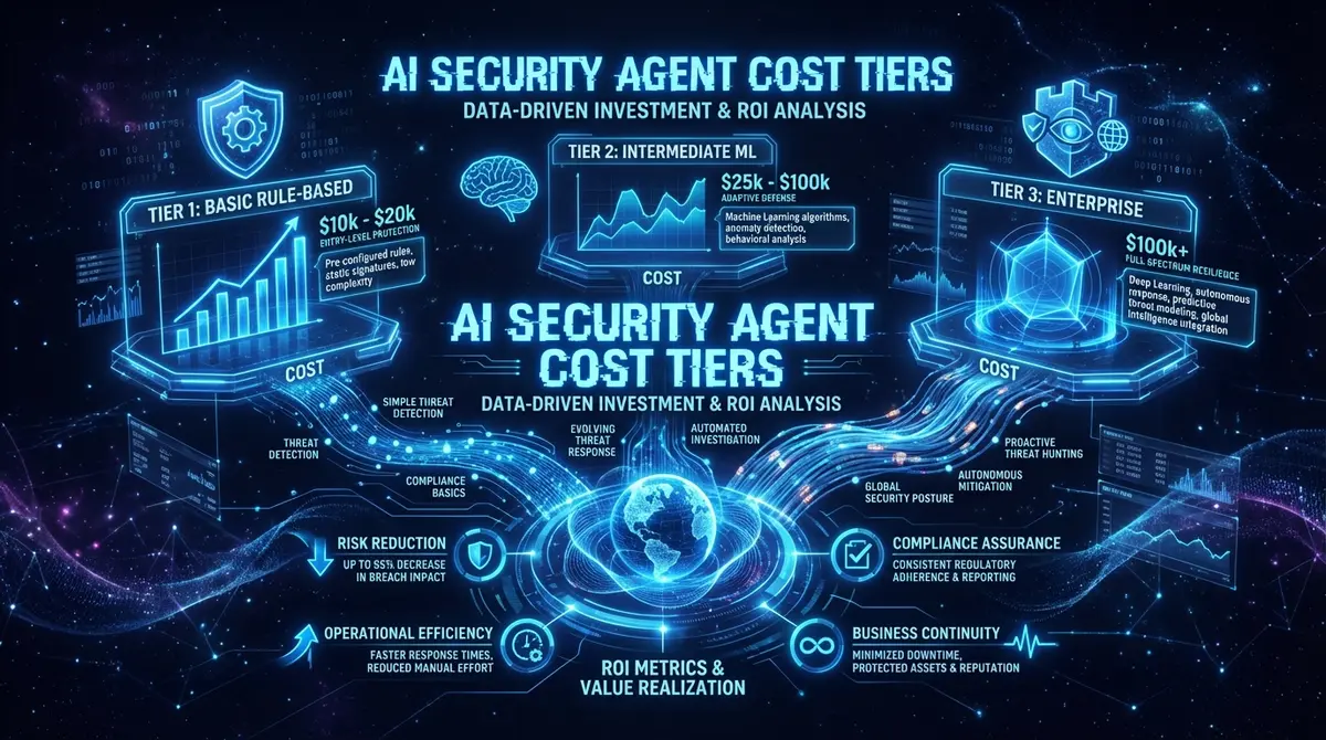 Infographic breaking down AI security company agent cost tiers from basic to enterprise