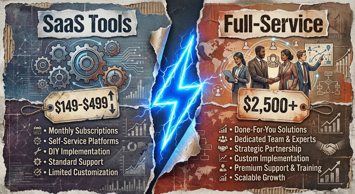 Comparison of AI SEO platform for agencies cost between SaaS tools and full-service retainers
