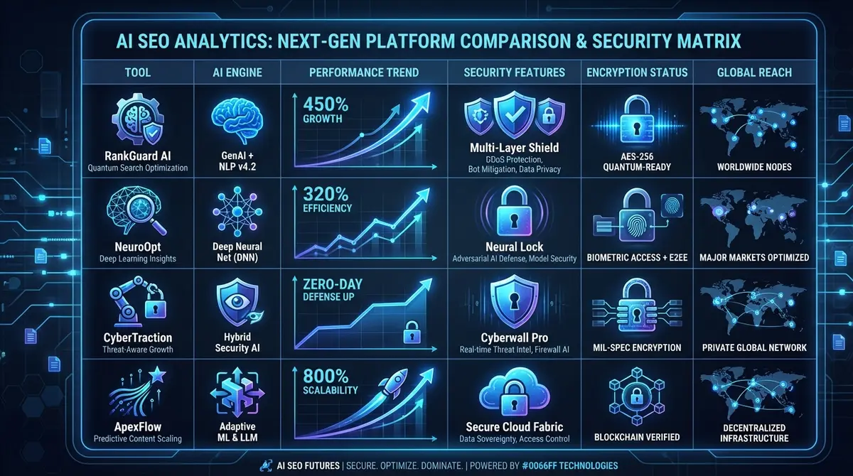Infographic comparing ai seo platform for security companies pricing and features