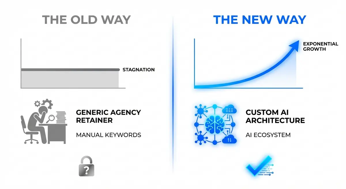 Comparison of generic agency retainers vs custom AI SEO platform for senior living communities pricing ROI