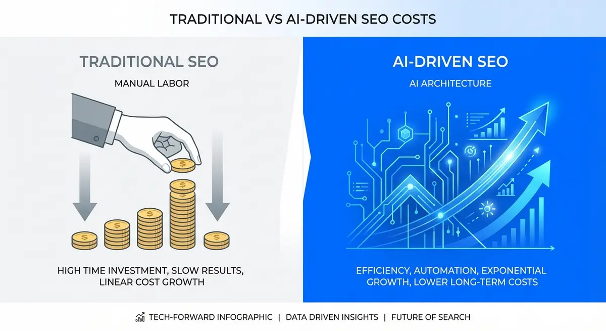 Comparison of manual marketing costs vs AI SEO software for criminal defense lawyers cost efficiency