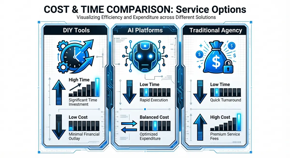 Cost breakdown comparison of AI SEO software for concrete contractors vs traditional agencies