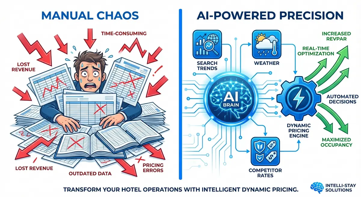 Infographic showing how AI SEO software for hotels pricing integrates data sources