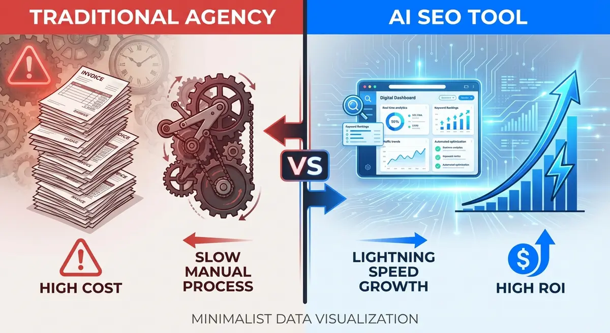 Comparison of traditional manual SEO costs versus AI SEO tool efficiency for family law attorneys