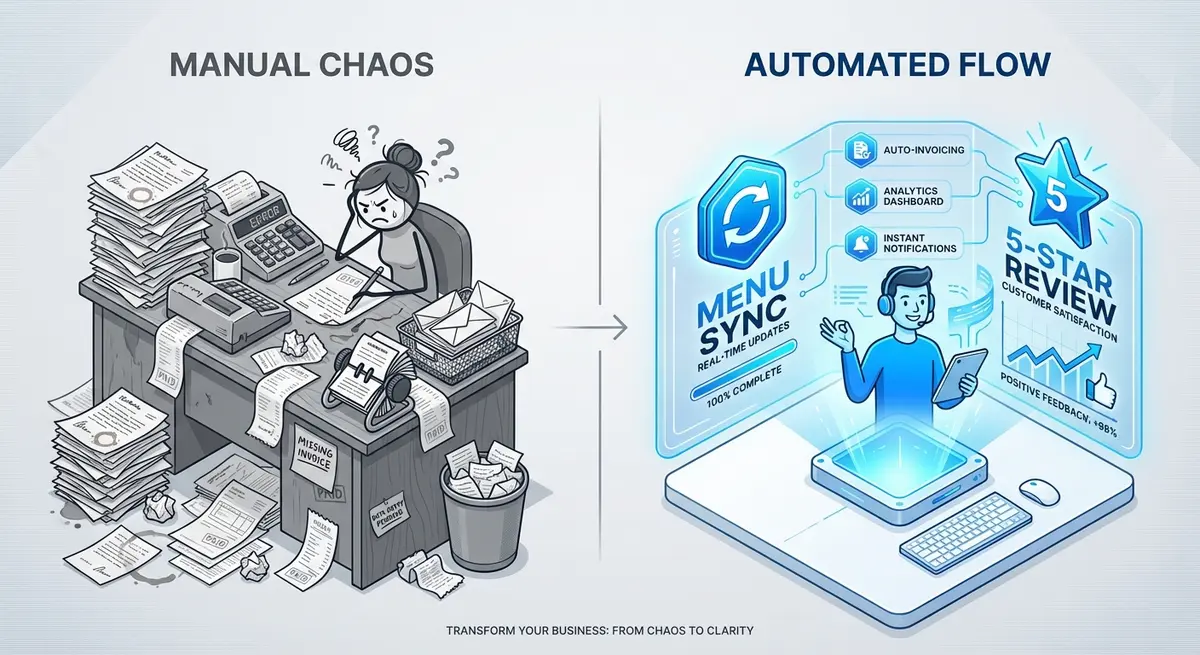 Comparison of manual restaurant SEO labor versus AI SEO tool automation efficiency
