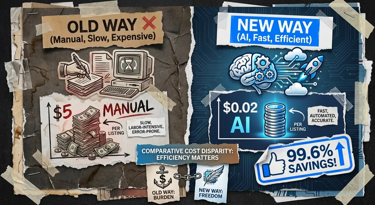 Infographic comparing manual vs ai seo tool for jewelry stores cost efficiency