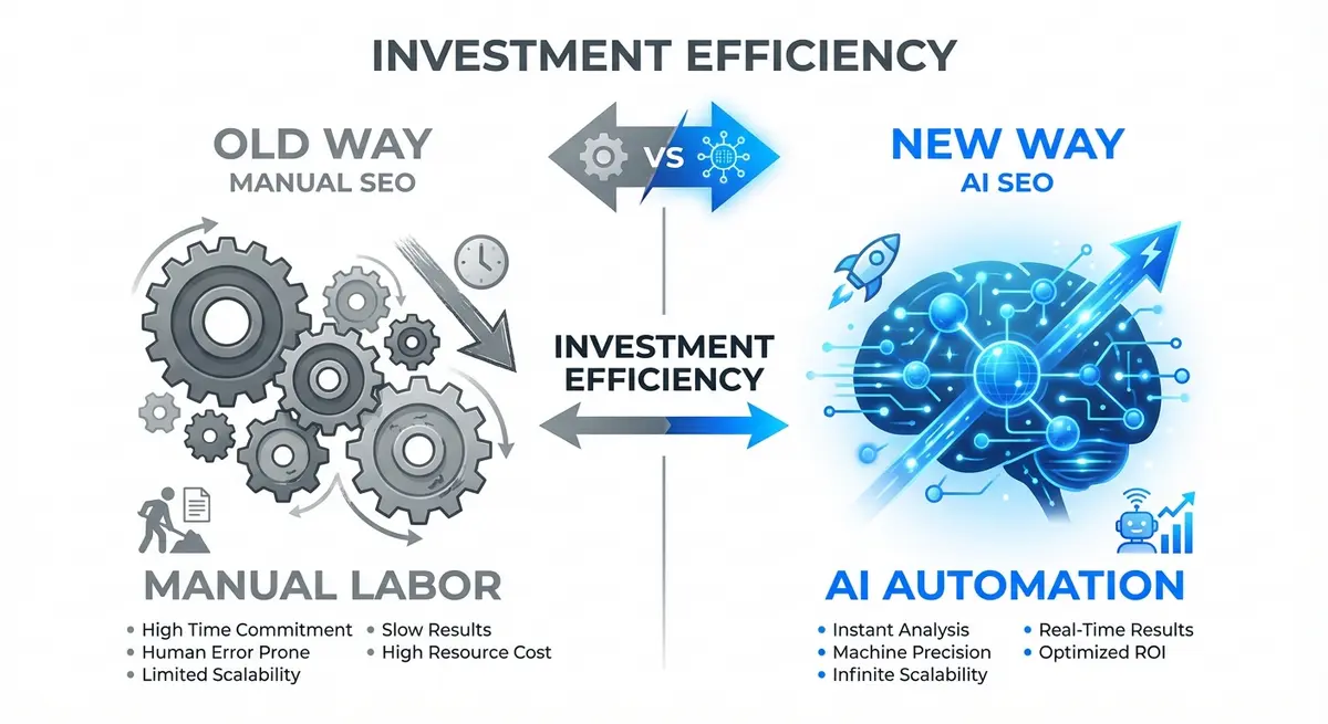 Comparison of manual SEO costs versus AI SEO tool for med spas cost efficiency