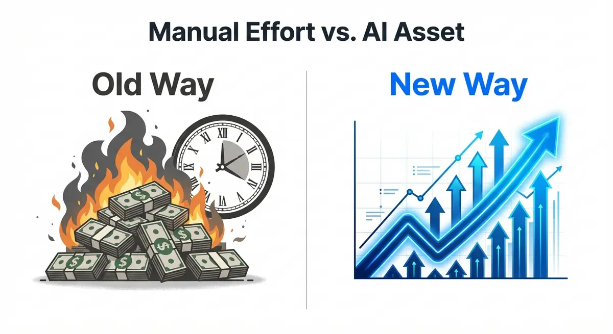 Infographic comparing the cost of manual SEO versus the ROI of an ai seo tool for pilates studios pricing strategy
