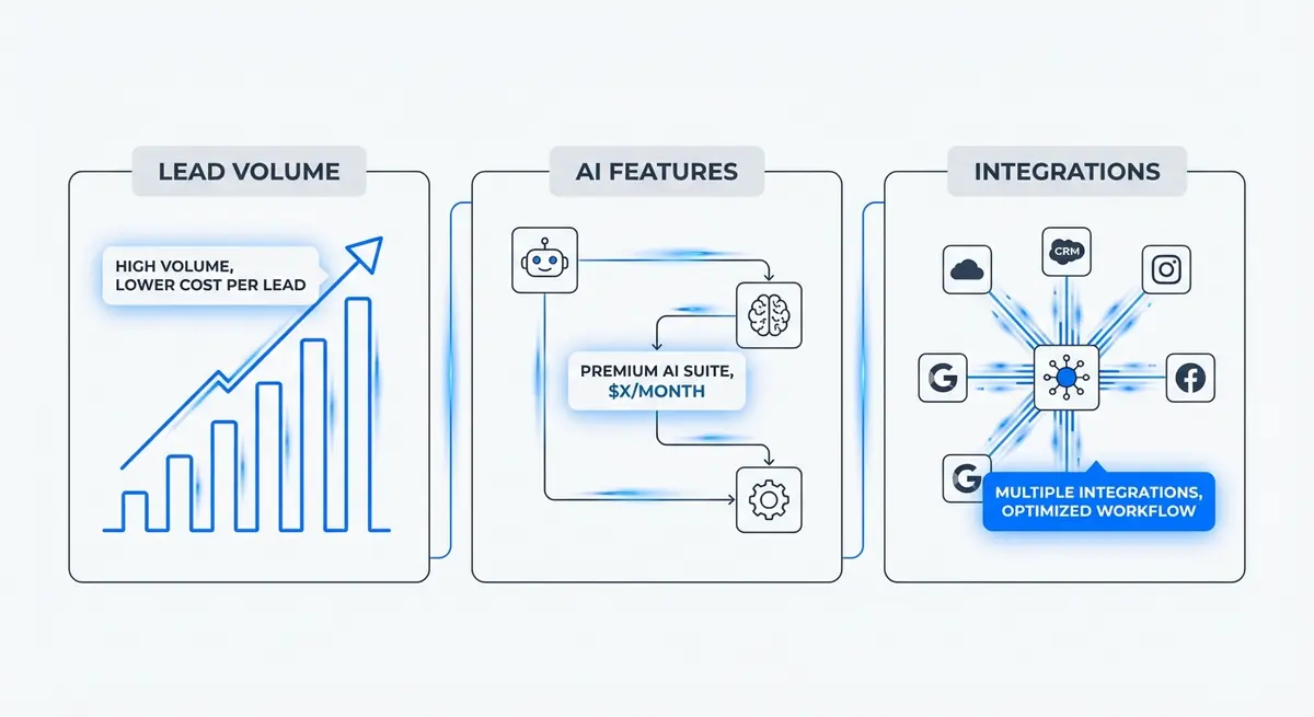 Breakdown of AI Service Business Funnel Cost factors including volume and features