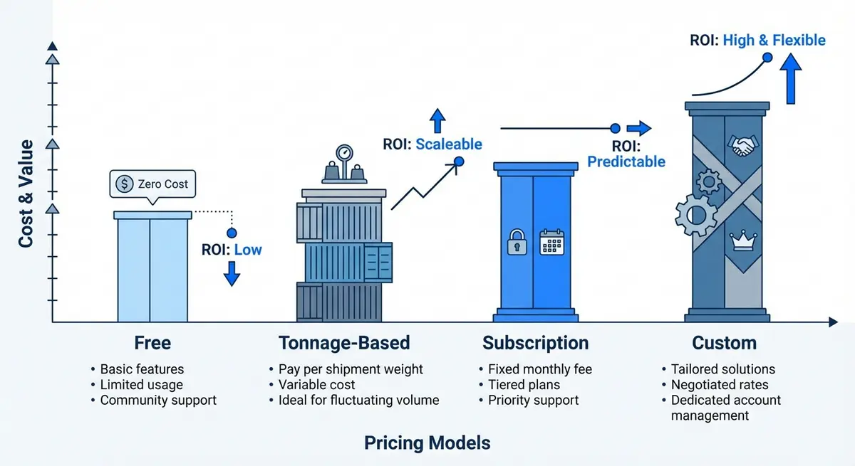 Chart comparing different AI shipping agent cost models and pricing structures