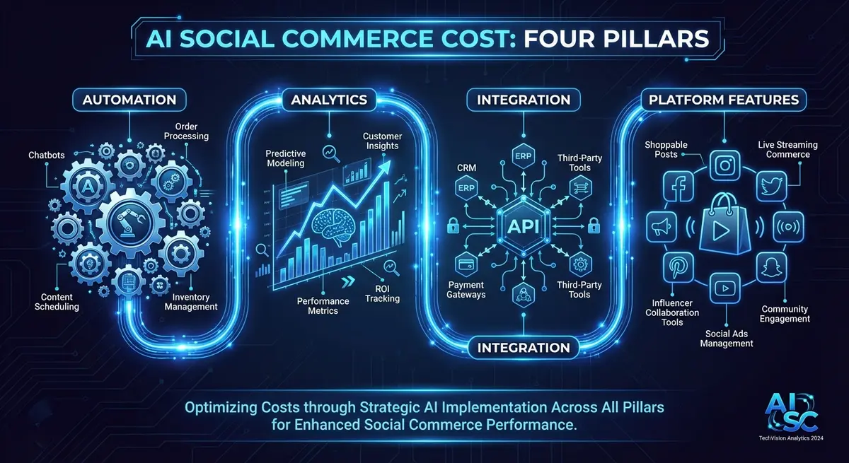Infographic breaking down the core components of ai social commerce cost