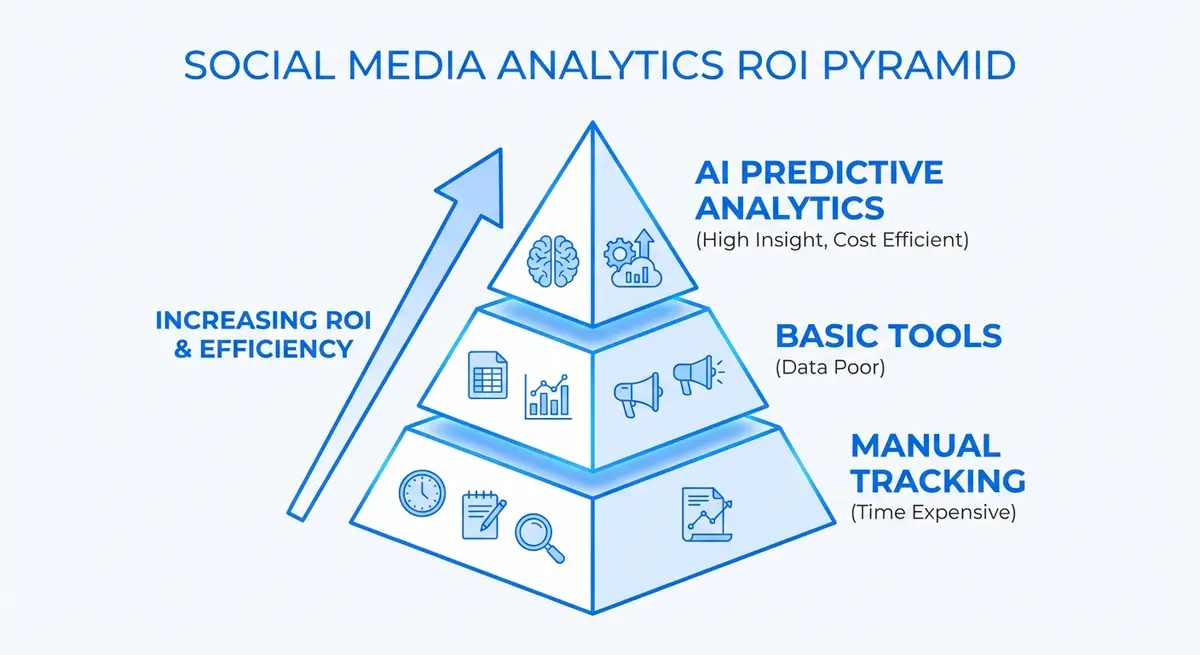 Infographic comparing manual social media tracking costs versus AI analytics ROI