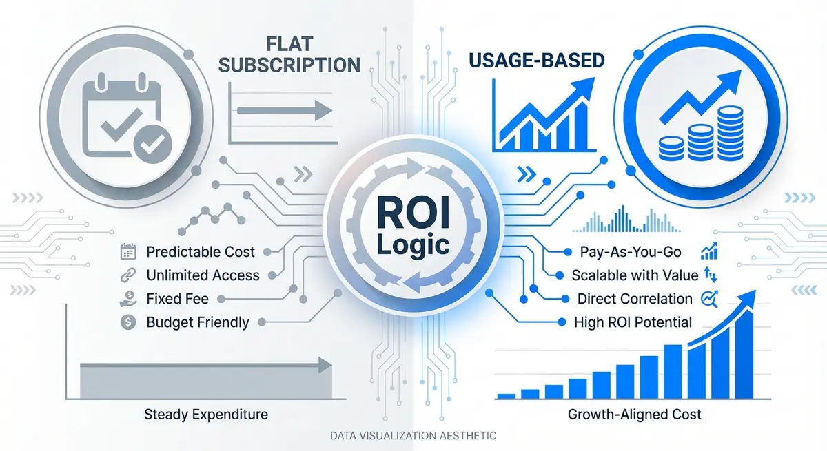 Infographic comparing Flat Subscription vs Usage-Based AI Spa Booking Agent Pricing models
