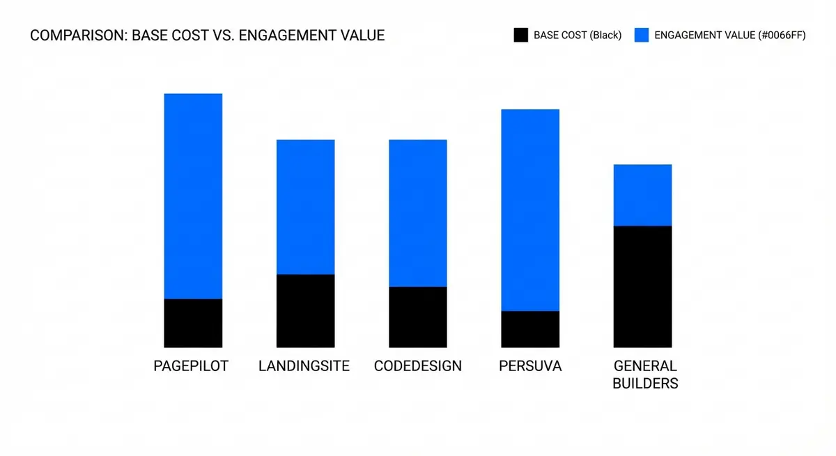 Comparison chart of ai thank you page builder cost versus engagement value for top platforms