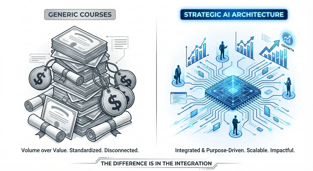 Comparison of generic AI training services pricing models versus strategic AI skill architecture integration