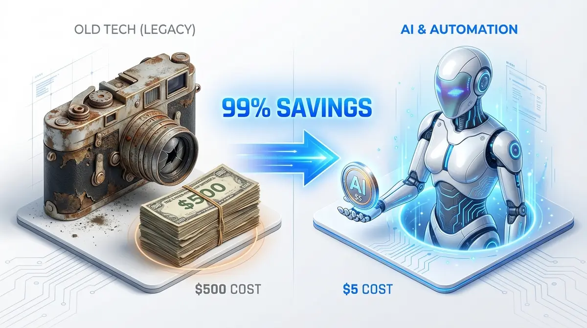 Infographic comparing traditional video production costs versus AI UGC video cost for ecommerce brands