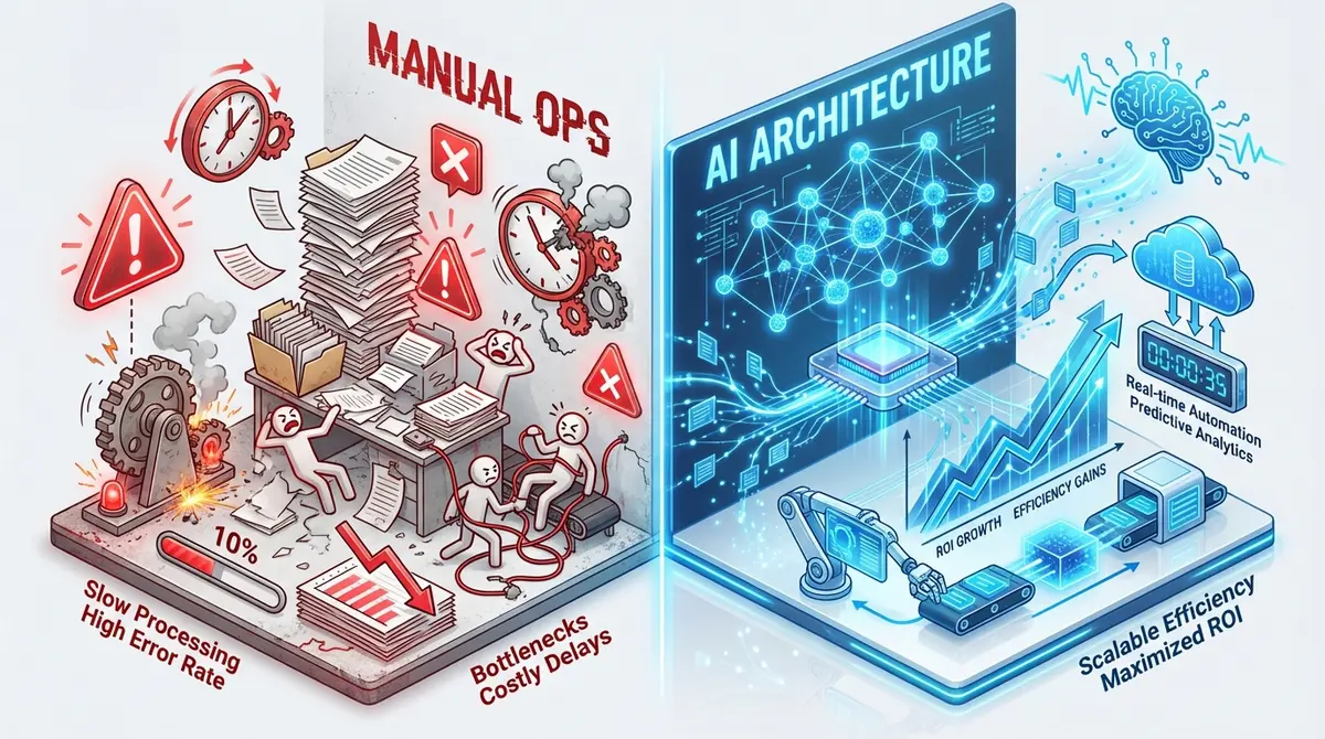 Infographic comparing manual veterinary operations costs versus AI veterinary agent pricing and ROI