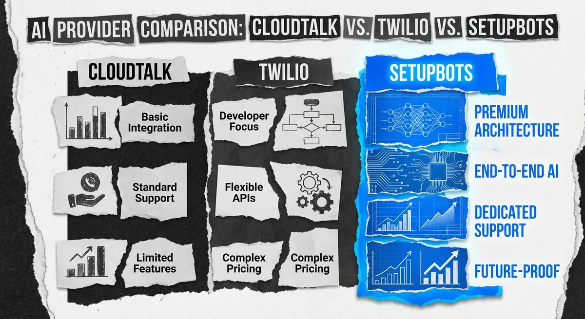 Infographic comparing AI voice assistant pricing models and providers