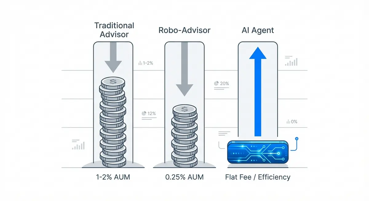 Infographic comparing traditional advisor fees versus ai wealth management agent cost structures